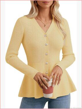 Long Sleeve Cardigan Sweater Button Down Knit Blazer Peplum Top Business Casual